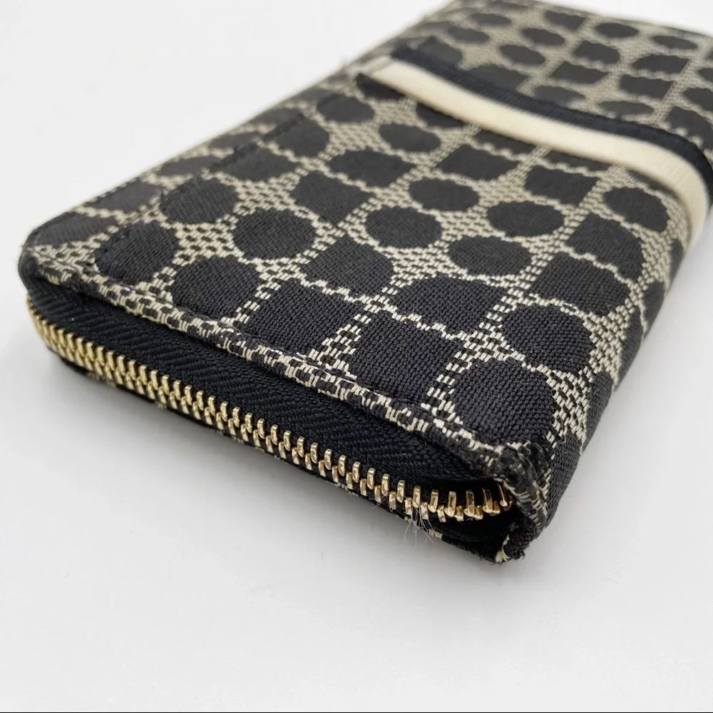 Kate Spade Classic Noel Neda Black Cream Canvas Zip Around Wallet - Picture 12 of 14